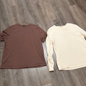 nuuds Men's Short Sleeve Tee in Brown and Men’s Long Sleeve Tee Cream